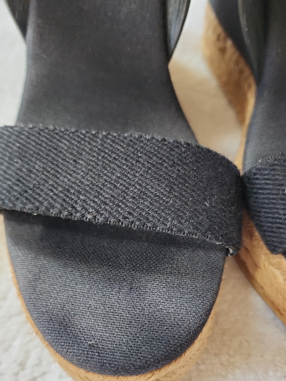 Tory Burch Black Fabric Espadrille Wedge Sandals Size 8 Preowned - Picture 2 of 11